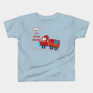 Fire rescue car with funny firefighter Kids T-Shirt